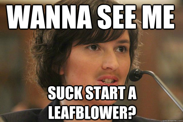 wanna see me
 suck start a leafblower? - wanna see me
 suck start a leafblower?  Slut Sandra Fluke