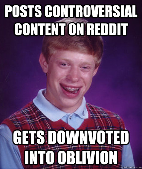 Posts controversial content on reddit gets downvoted into oblivion  Bad Luck Brian