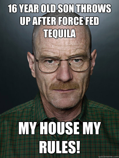 16 year old son throws up after force fed tequila my house my rules!  - 16 year old son throws up after force fed tequila my house my rules!   Advice Walter White