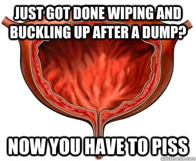 Just got done wiping and buckling up after a dump? Now you have to piss  Scumbag Bladder