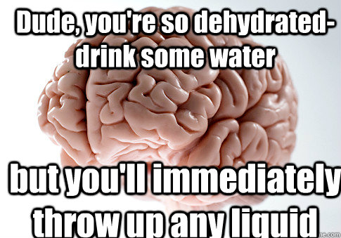 Dude, you're so dehydrated- drink some water but you'll immediately throw up any liquid  Scumbag Brain