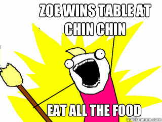 Zoe wins table at 
Chin Chin EAT ALL THE FOOD  All The Things