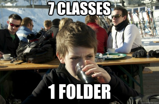 7 classes 1 folder  Lazy Primary School Student