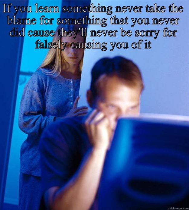 IF YOU LEARN SOMETHING NEVER TAKE THE BLAME FOR SOMETHING THAT YOU NEVER DID CAUSE THEY'LL NEVER BE SORRY FOR FALSELY CAUSING YOU OF IT  Redditors Wife