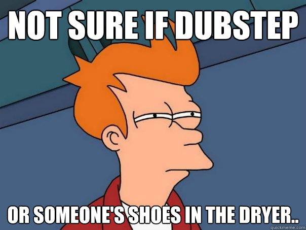 Not sure if dubstep Or someone's shoes in the dryer..  Futurama Fry