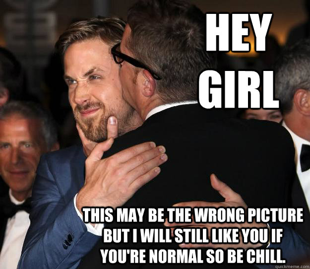 Hey girl This may be the wrong picture BUT I WILL STILL LIKE YOU IF YOU'RE NORMAL SO BE CHILL. - Hey girl This may be the wrong picture BUT I WILL STILL LIKE YOU IF YOU'RE NORMAL SO BE CHILL.  Gay for Gosling