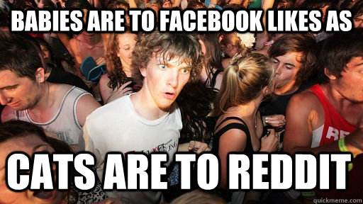 Babies are to Facebook likes as Cats are to reddit - Babies are to Facebook likes as Cats are to reddit  Sudden Clarity Clarence