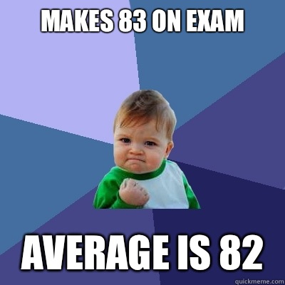Makes 83 on exam Average is 82  Success Kid