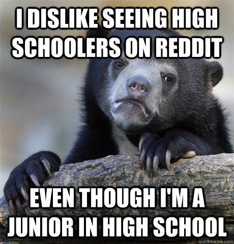 i dislike seeing high schoolers on reddit even though i'm a junior in high school  Confession Bear