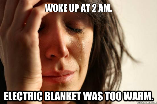 Woke up at 2 am. electric blanket was too warm.  First World Problems