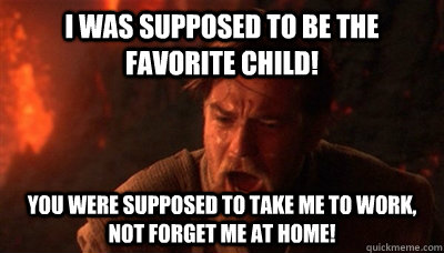 I was supposed to be the favorite child! You were supposed to take me to work, not forget me at home!  Epic Fucking Obi Wan