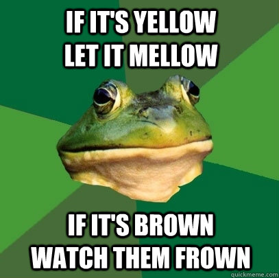 if it's yellow                                  let it mellow  if it's brown                             watch them frown  Foul Bachelor Frog