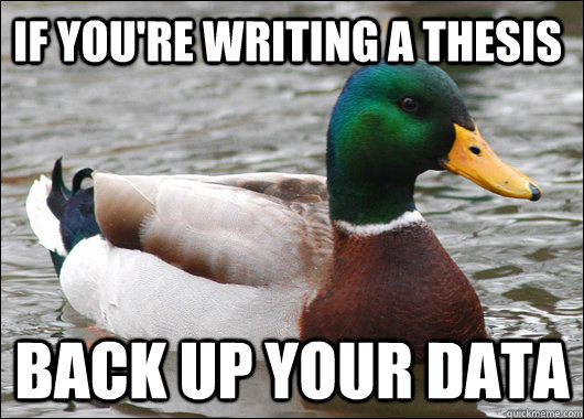 if you're writing a thesis back up your data  Actual Advice Mallard