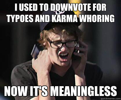 i used to downvote for typoes and karma whoring now it's meaningless  Sad Hipster