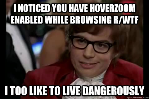 I noticed you have hoverzoom enabled while browsing r/wtf i too like to live dangerously  Dangerously - Austin Powers