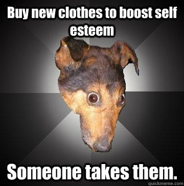 Buy new clothes to boost self esteem Someone takes them. - Buy new clothes to boost self esteem Someone takes them.  Depression Dog