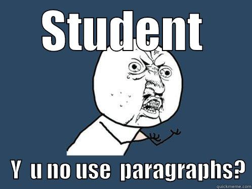 Writing Problems - STUDENT    Y  U NO USE  PARAGRAPHS? Y U No
