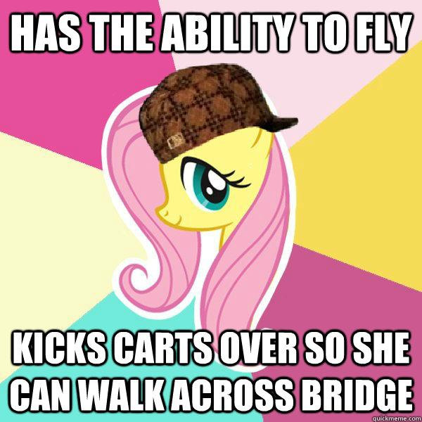 Has the ability to fly Kicks carts over so she can walk across bridge  Scumbag Fluttershy