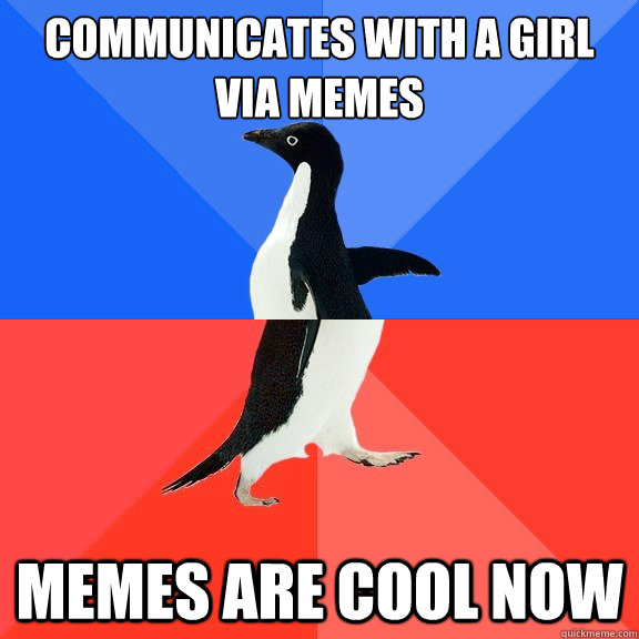 communicates with a girl via memes memes are cool now  Socially Awkward Awesome Penguin