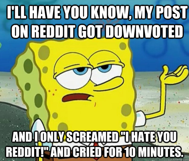 I'll have you know, My pOst on reddit got downvoted  and i only screamed 