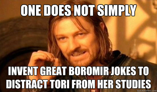 One Does Not Simply invent great boromir jokes to distract Tori from her studies  Boromir