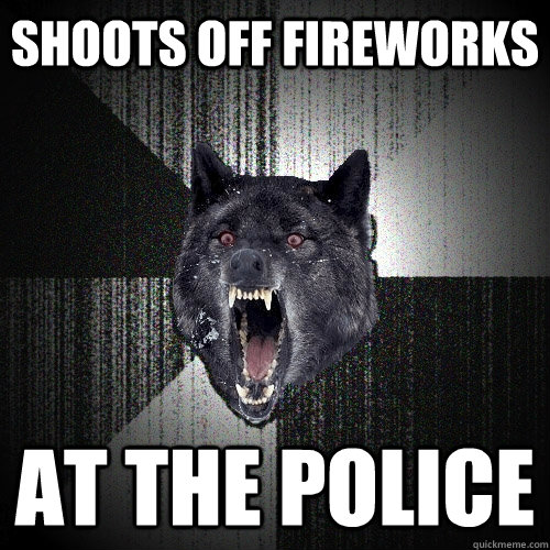 shoots off fireworks at the police  Insanity Wolf