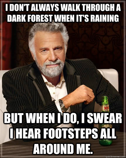 I don't always walk through a dark forest when it's raining but when I do, I swear I hear footsteps all around me.  The Most Interesting Man In The World