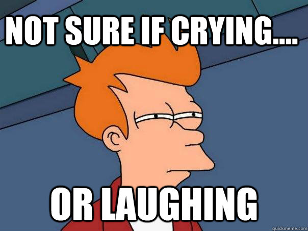Not sure if crying.... Or laughing  Futurama Fry