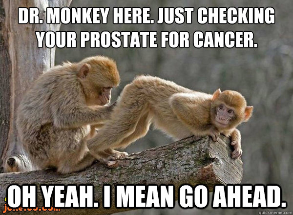 DR. Monkey here. Just checking your prostate for cancer. Oh yeah. I mean go ahead. - DR. Monkey here. Just checking your prostate for cancer. Oh yeah. I mean go ahead.  Doctor Monkey