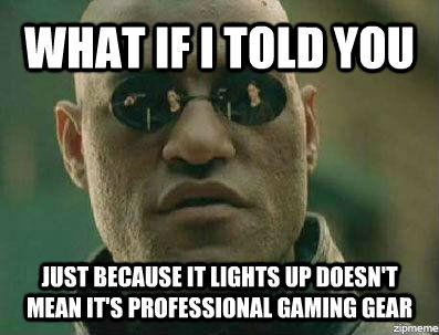 WHAT IF I TOLD YOU JUST BECAUSE IT LIGHTS UP DOESN'T MEAN IT'S PROFESSIONAL GAMING GEAR  