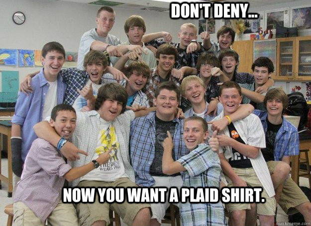 Don't deny...  Now you want a plaid shirt.  Plaid Meme