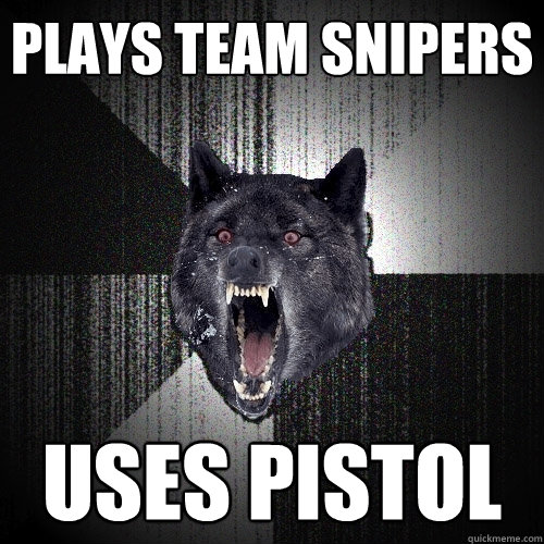 Plays Team Snipers Uses pistol  Insanity Wolf