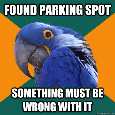 Found parking spot Something must be wrong with it  Paranoid Parrot