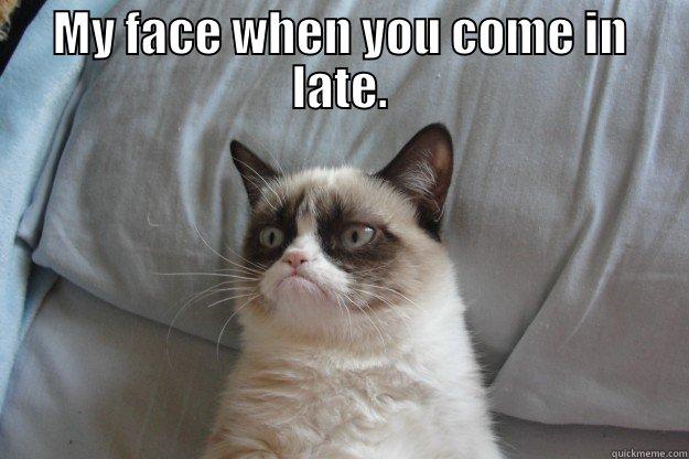 MY FACE WHEN YOU COME IN LATE.  Grumpy Cat