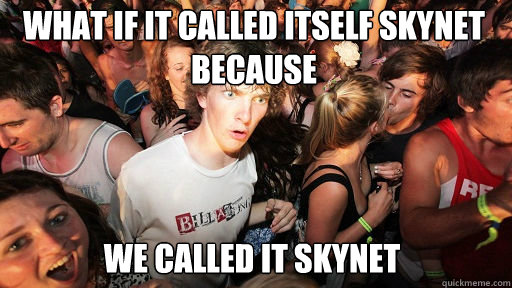 What if it called itself skynet because we called it skynet  Sudden Clarity Clarence