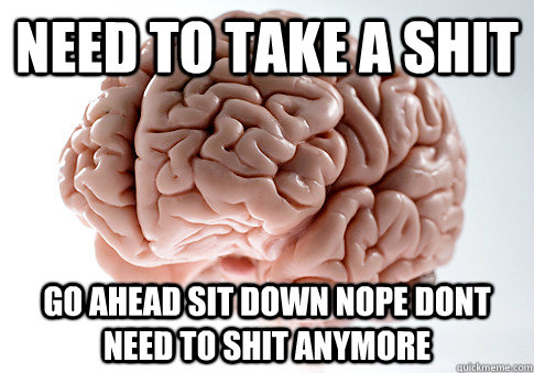 need to take a shit go ahead sit down nope dont need to shit anymore  Scumbag Brain