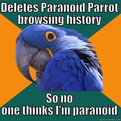 DELETES PARANOID PARROT BROWSING HISTORY SO NO ONE THINKS I'M PARANOID Paranoid Parrot