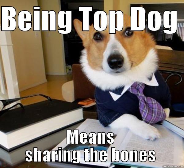 TOP DOG - BEING TOP DOG  MEANS SHARING THE BONES Lawyer Dog