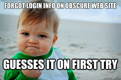 Forgot login info on obscure web site guesses it on first try - Forgot login info on obscure web site guesses it on first try  success baby meme