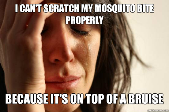 I can't scratch my mosquito bite properly Because it's on top of a bruise Caption 3 goes here  First World Problems