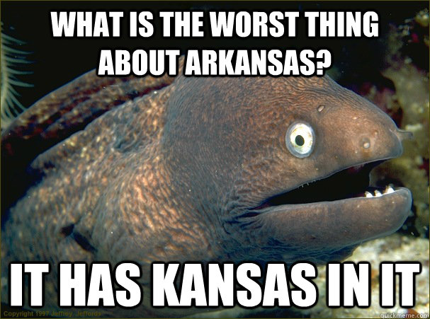 What is the worst thing about arkansas? It has kansas in it  Bad Joke Eel