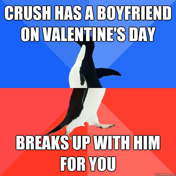 Crush has a boyfriend on valentine's day Breaks up with him for you  Socially Awkward Awesome Penguin