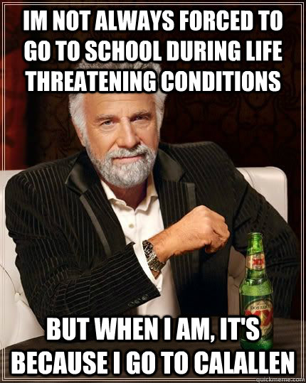 Im not always forced to go to school during life threatening conditions but when i am, it's because i go to calallen  The Most Interesting Man In The World