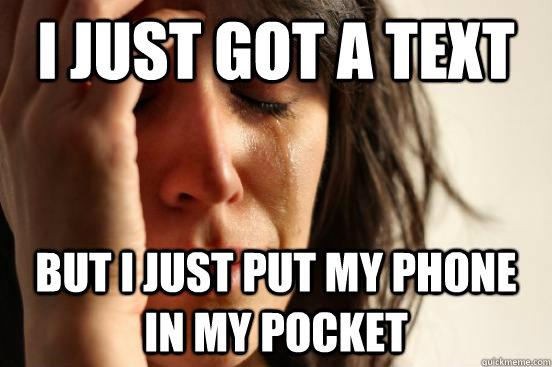 I just got a text But I just put my phone in my pocket  First World Problems