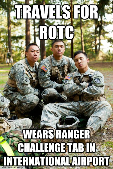 Travels for ROTC Wears Ranger challenge tab in International Airport  