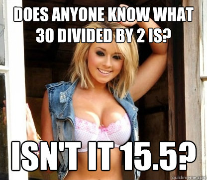 Does anyone know what 30 divided by 2 is? Isn't it 15.5?  Julie Doesnt Realize Shes Hot