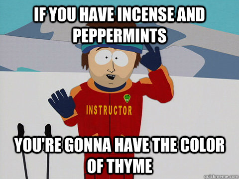 if you have incense and peppermints You're gonna have the color of thyme  DNR south park