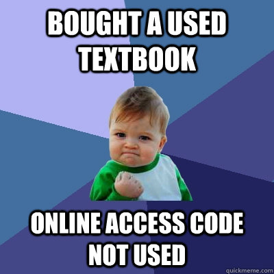 Bought a used textbook Online access code not used  Success Kid