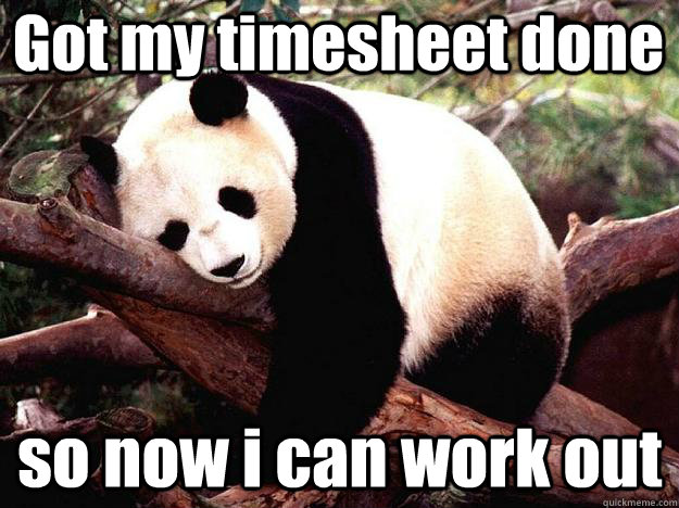 Got my timesheet done so now i can work out - Got my timesheet done so now i can work out  Procrastination Panda