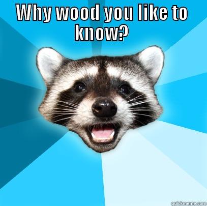 WHY WOOD YOU LIKE TO KNOW?  Lame Pun Coon